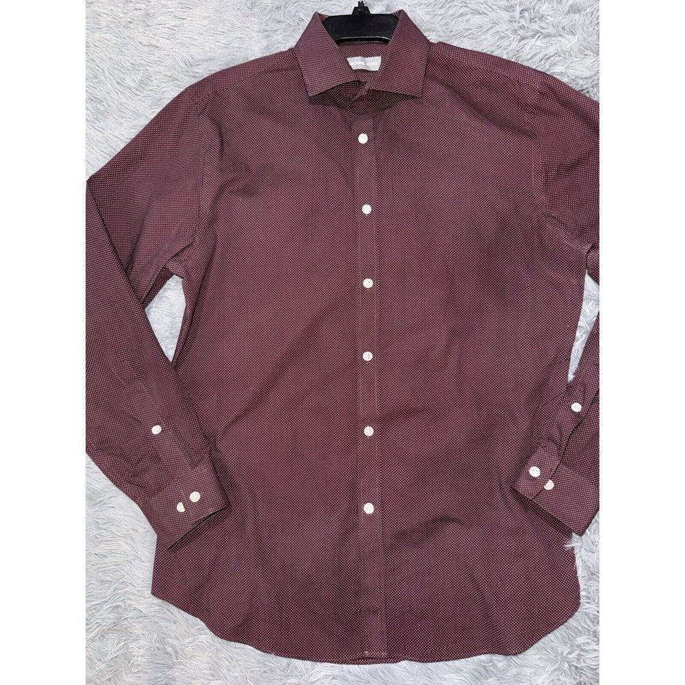 Michael Kors Medium Polka Dot Burgundy Slim Fit Long Sleeve Button Down Collared - Picture 3 of 10
